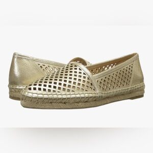 Frye Lee A Line Perforated Espadrille Flats Gold Leather Womens size 7.5M